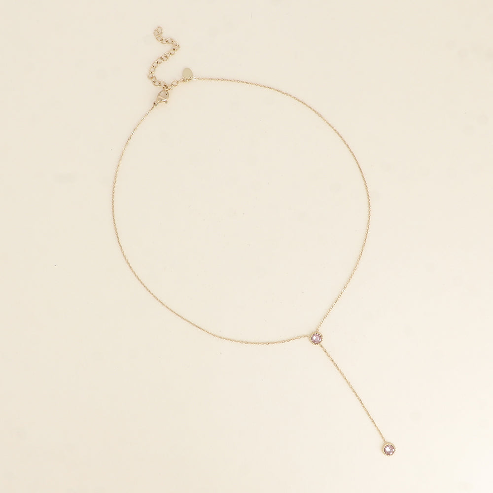 Collier Y - Orné de cristaux de Swarovski® - 40+7 cm - Longueur de chaîne pendante : 6 cm - Dimensions des cristaux : 5x5 mm - Vintage rose