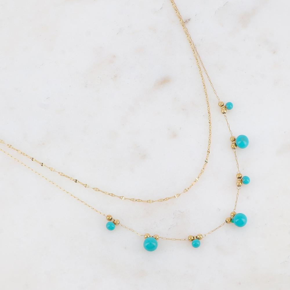 Collier double rangs avec petites boules et émail 40/43+5 cm