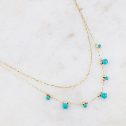 Collier double rangs avec petites boules et émail 40/43+5 cm