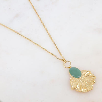 Sautoir avec pendentif feuillage émaillé (80+10CM)