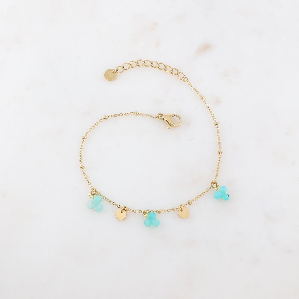 Bracelet doré avec pampilles et perles en pierres naturelles - Amazonite