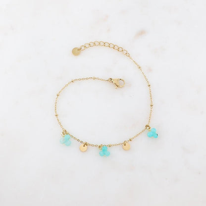 Bracelet doré avec pampilles et perles en pierres naturelles - Amazonite