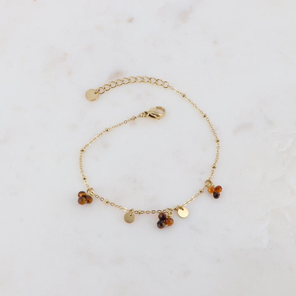 Bracelet doré avec pampilles et perles pierres naturelles - Quartz fumé