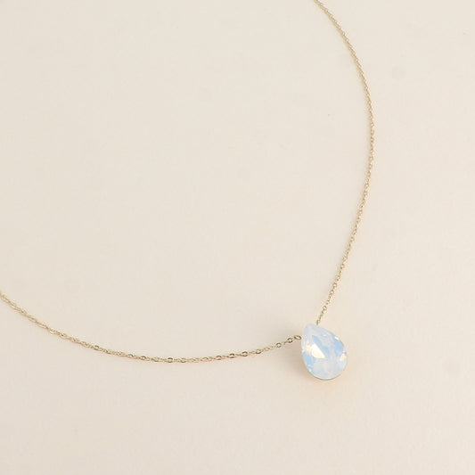 Collier - Pendentif cristal de Swarovski® en forme de goutte - Longueur du collier : 40+5 cm - Dimensions du cristal : 10x14 mm - White opal