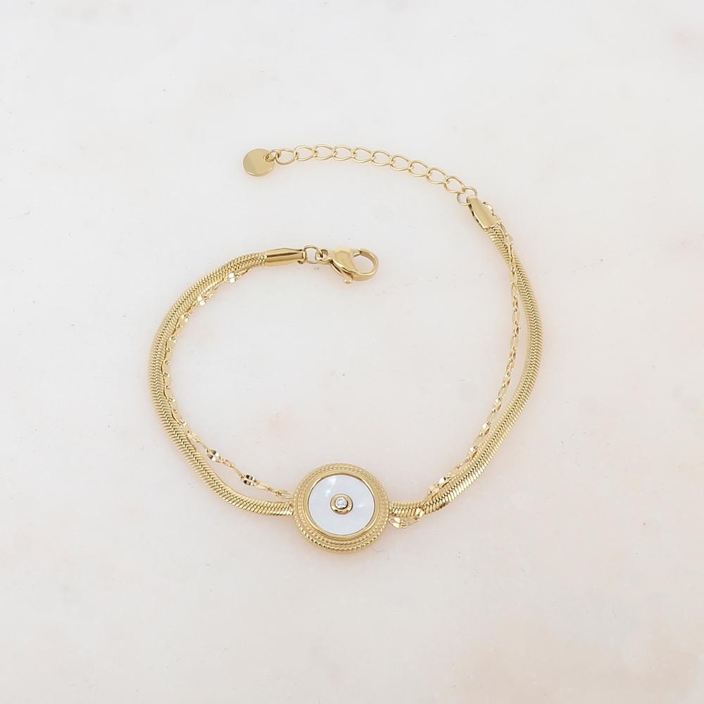 Bracelet double rangs avec pampille ronde, nacre