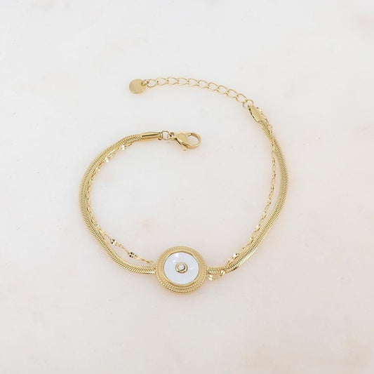 Bracelet double rangs avec pampille ronde, nacre