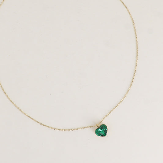 Collier avec cœur de 10mm en cristal de Swarovski® - 37+7 cm - Majestic green