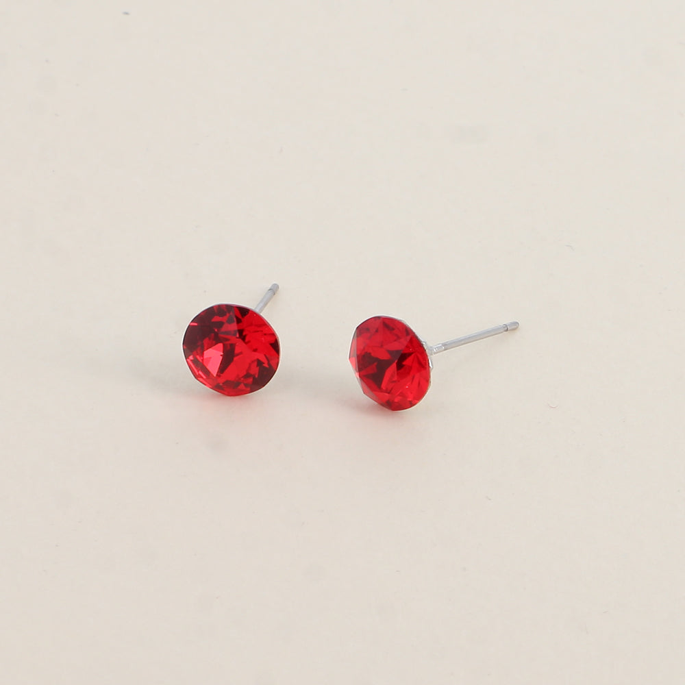 Boucles puces argentées – Ornées de cristaux de Swarovski® SS39 - Dimensions de la boucle : 8x8 mm - Light Siam