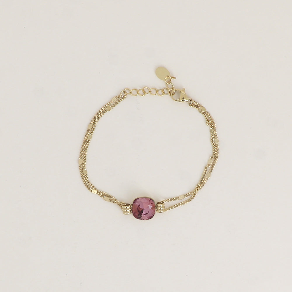 Bracelet double rangs - Orné d’un cristal de Swarovski® de 10 mm - Taille bracelet : 16+3 cm - Iris