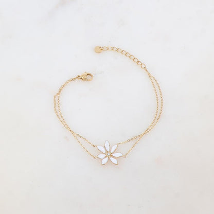 Bracelet deux rangs avec pendant fleur émaillée et strass