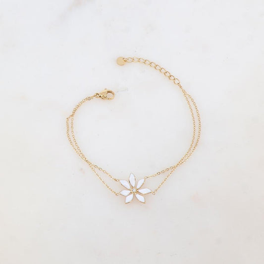 Bracelet deux rangs avec pendant fleur émaillée et strass