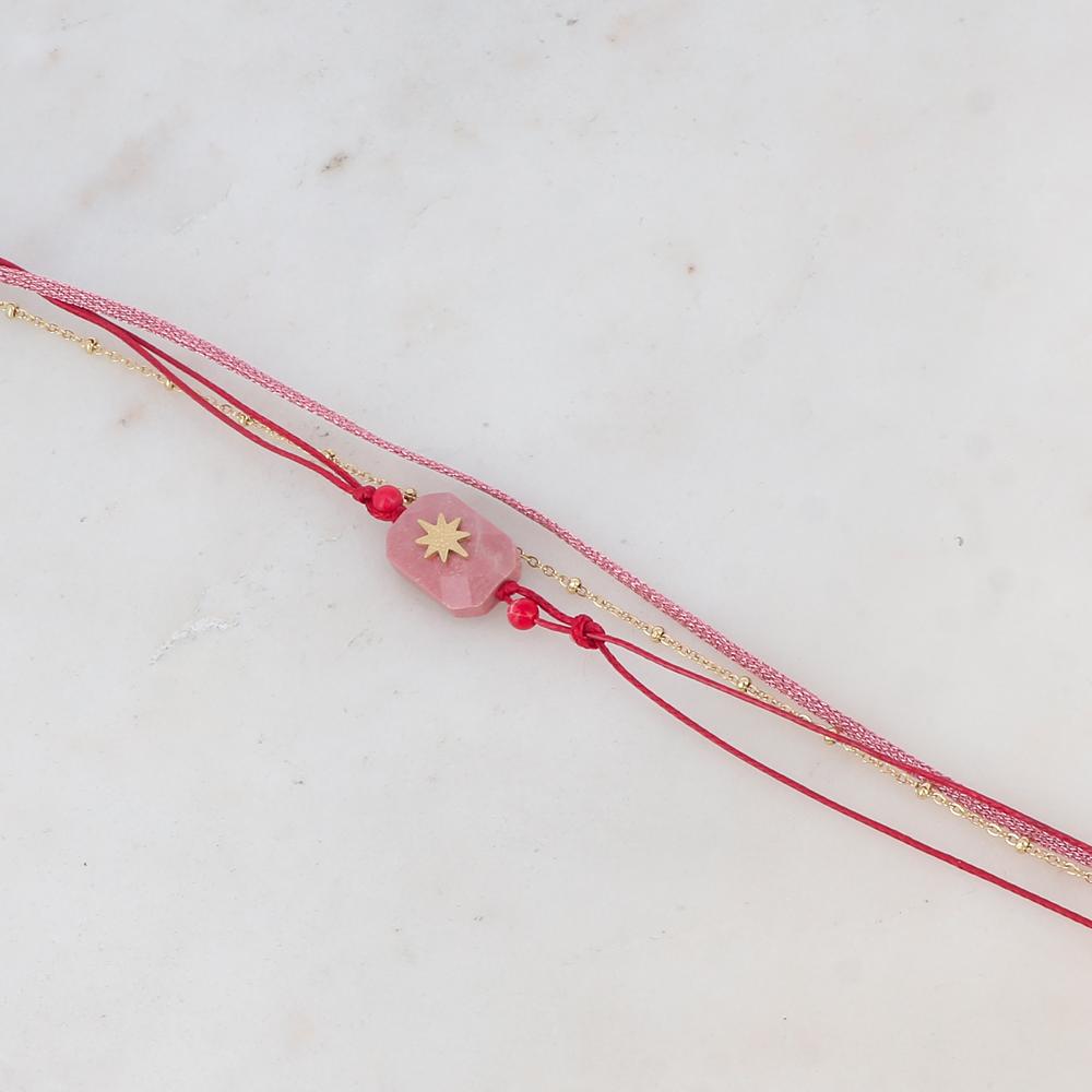 Bracelet double tours et pierre naturelle Rhodonite