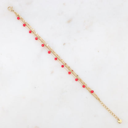 Bracelet triple rang avec perles en corail végétal teinté