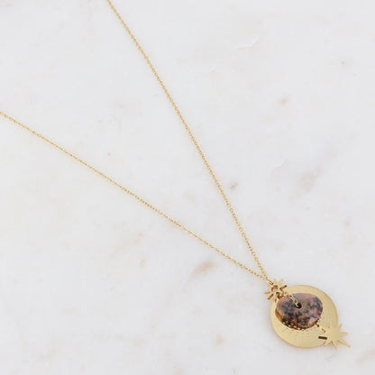 Collier sur chaîne composé d'une pampille et d'une pierre naturelle rose marbré rhodonite 40+5 cm