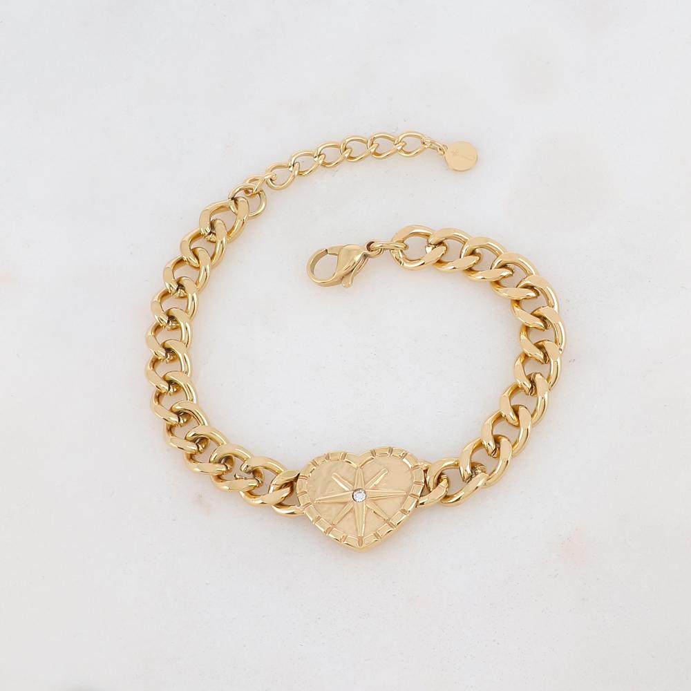 Bracelet maille avec cœur, étoile et strass