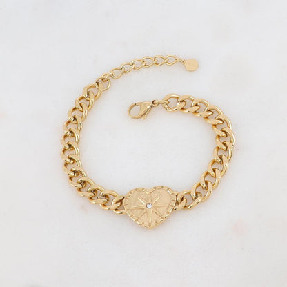 Bracelet maille avec cœur, étoile et strass