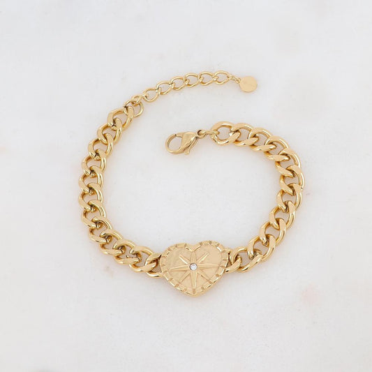 Bracelet maille avec cœur, étoile et strass