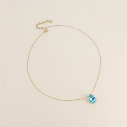Collier - Pendentif cristal de Swarovski® en forme de goutte - Longueur du collier : 40+5 cm - Dimensions du cristal : 10x14 mm - Light turquoise