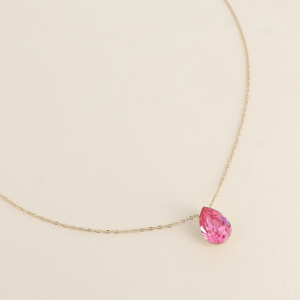 Collier - Pendentif cristal de Swarovski® en forme de goutte - Longueur du collier : 40+5 cm - Dimensions du cristal : 10x14 mm - Rose