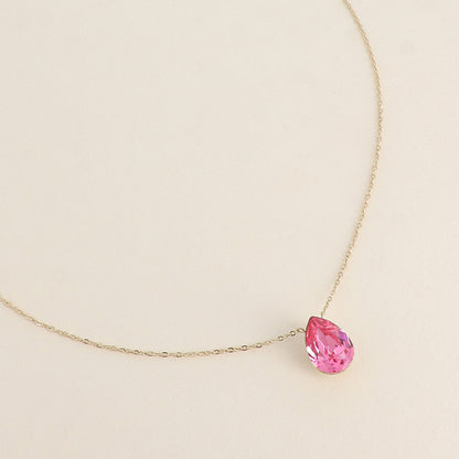 Collier - Pendentif cristal de Swarovski® en forme de goutte - Longueur du collier : 40+5 cm - Dimensions du cristal : 10x14 mm - Rose