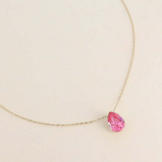 Collier - Pendentif cristal de Swarovski® en forme de goutte - Longueur du collier : 40+5 cm - Dimensions du cristal : 10x14 mm - Rose