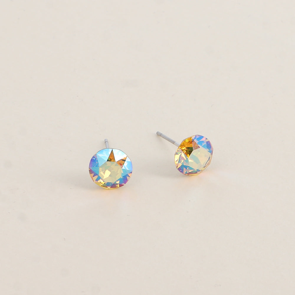 Boucles puces argentées – Ornées de cristaux de Swarovski® SS39 - Dimensions de la boucle : 8x8 mm - Light topaz shimmer