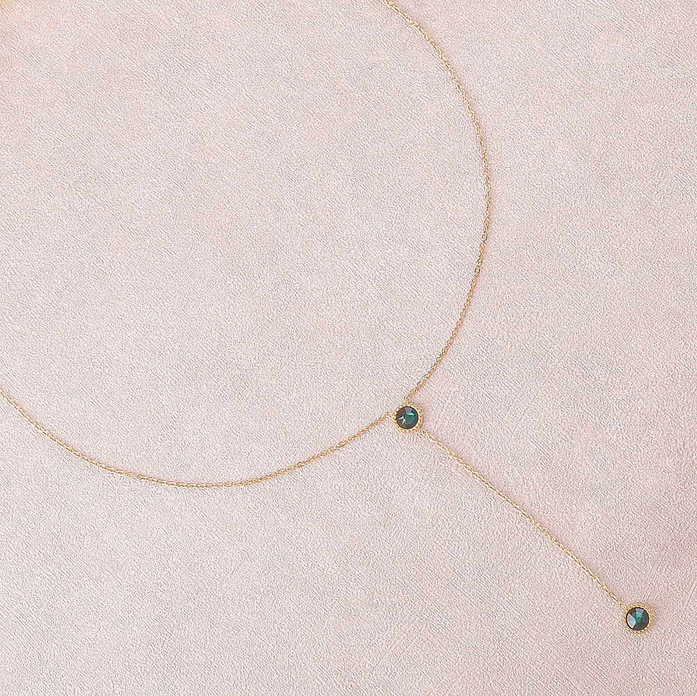 Collier Y - Orné de cristaux de Swarovski® - 40+7 cm - Longueur de chaîne pendante : 6 cm - Dimensions des cristaux : 5x5 mm - Emerald