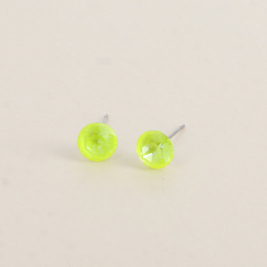 Boucles puces argentées – Ornées de cristaux de Swarovski® SS39 - Dimensions de la boucle : 8x8 mm - Electric yellow