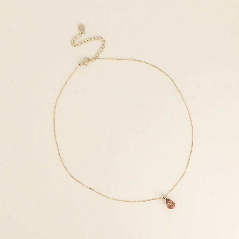 Collier orné de cristaux de Swarovski® en forme de goutte - Longueur de chaîne : 38+7 cm - Dimensions du cristal : 7x10 mm - Light Smoked topaz