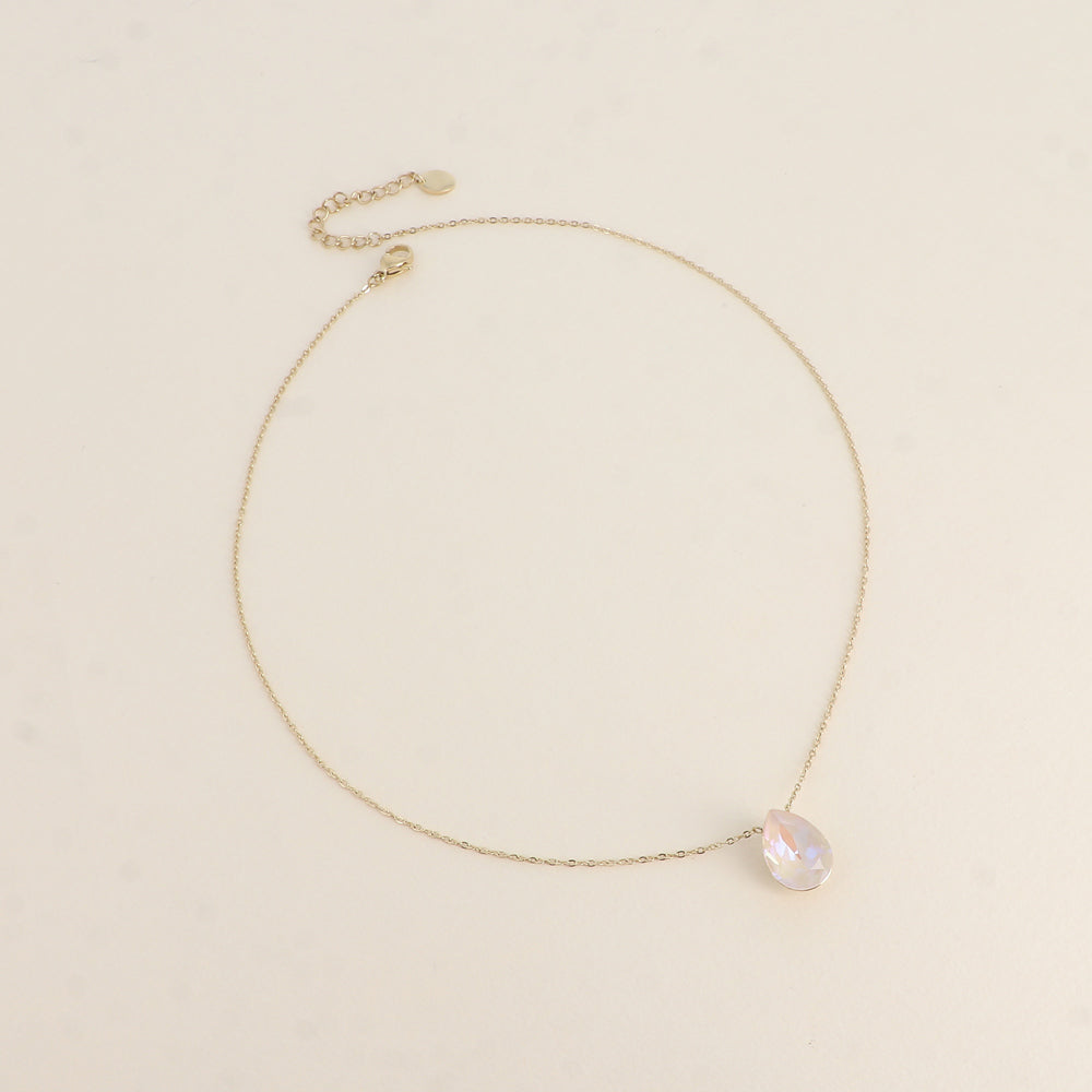 Collier - Pendentif cristal de Swarovski® en forme de goutte - Longueur du collier : 40+5 cm - Dimensions du cristal : 10x14 mm - Ivory cream delite