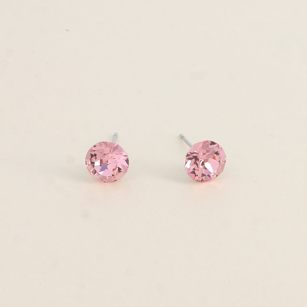 Boucles puces argentées – Ornées de cristaux de Swarovski® SS39 - Dimensions de la boucle : 8x8 mm - Light rose