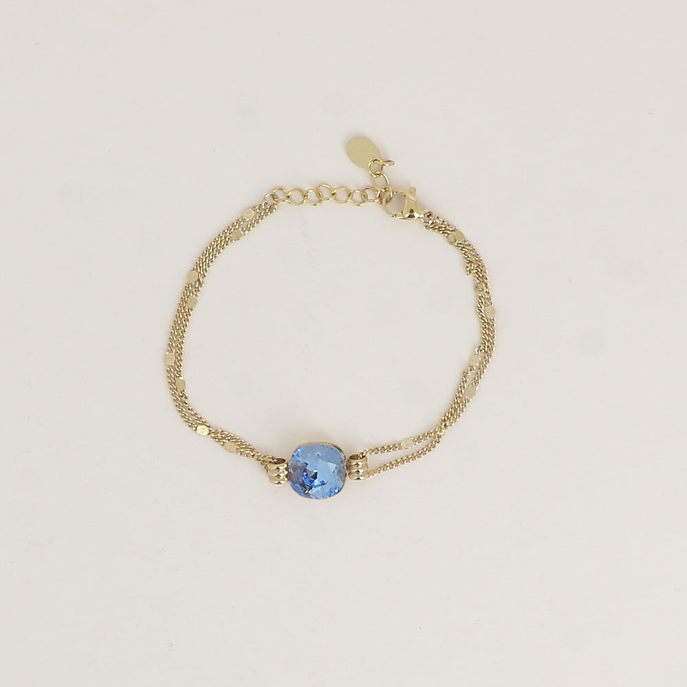 Bracelet double rangs - Orné d’un cristal de Swarovski® de 10 mm - Taille bracelet : 16+3 cm - Ice blue