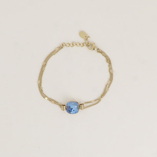 Bracelet double rangs - Orné d’un cristal de Swarovski® de 10 mm - Taille bracelet : 16+3 cm - Ice blue