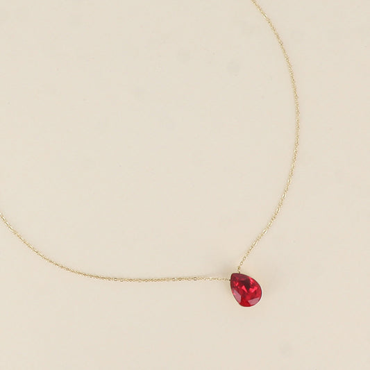 Collier - Pendentif cristal de Swarovski® en forme de goutte - Longueur du collier : 40+5 cm - Dimensions du cristal : 10x14 mm - Scarlet
