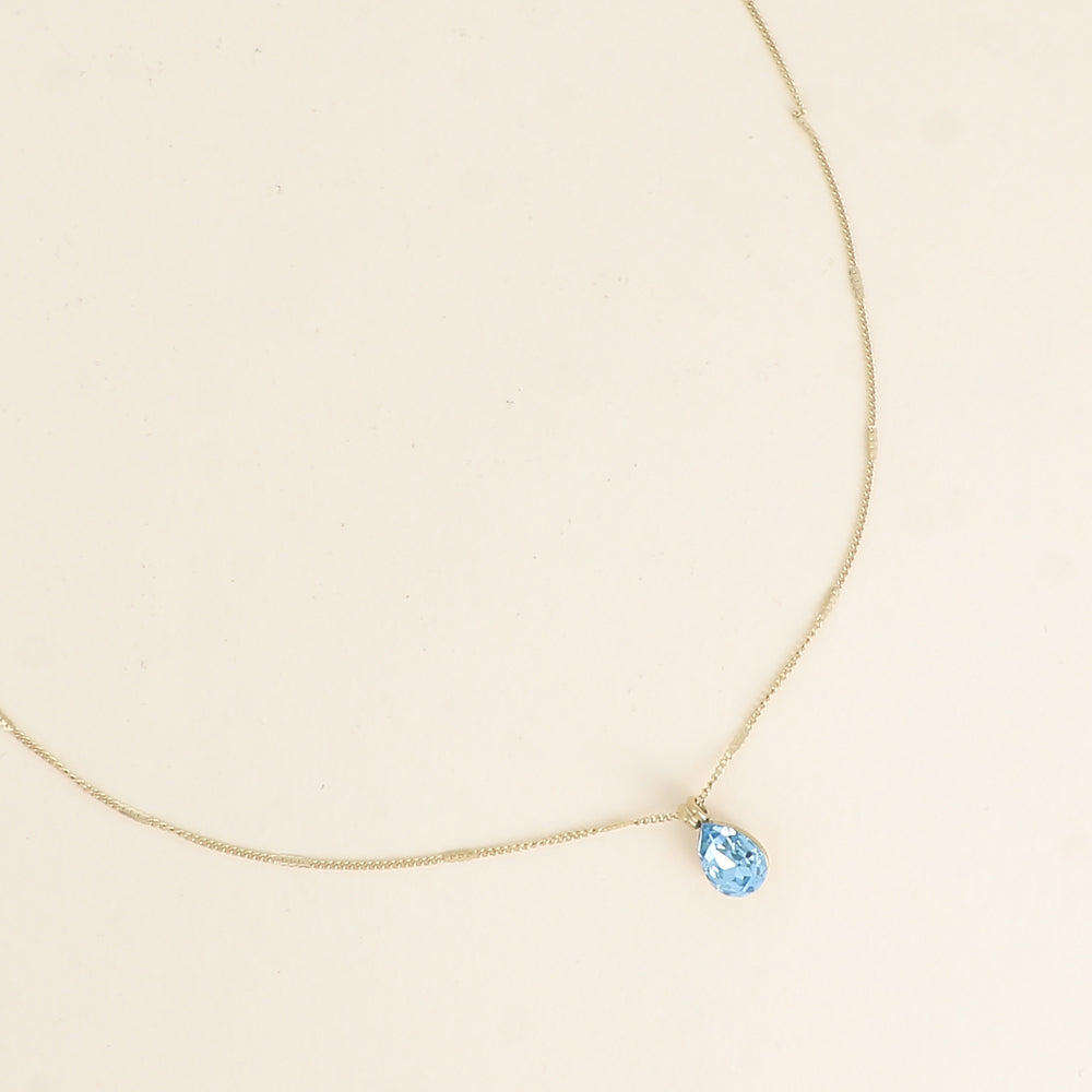 Collier orné de cristaux de Swarovski® en forme de goutte - Longueur de chaîne : 38+7 cm - Dimensions du cristal : 7x10 mm - Aquamarine