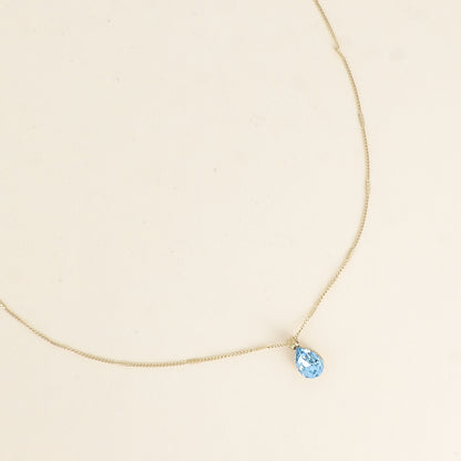 Collier orné de cristaux de Swarovski® en forme de goutte - Longueur de chaîne : 38+7 cm - Dimensions du cristal : 7x10 mm - Aquamarine
