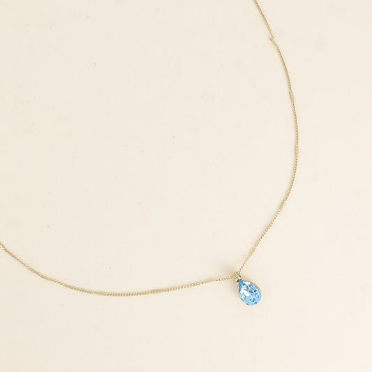 Collier orné de cristaux de Swarovski® en forme de goutte - Longueur de chaîne : 38+7 cm - Dimensions du cristal : 7x10 mm - Aquamarine