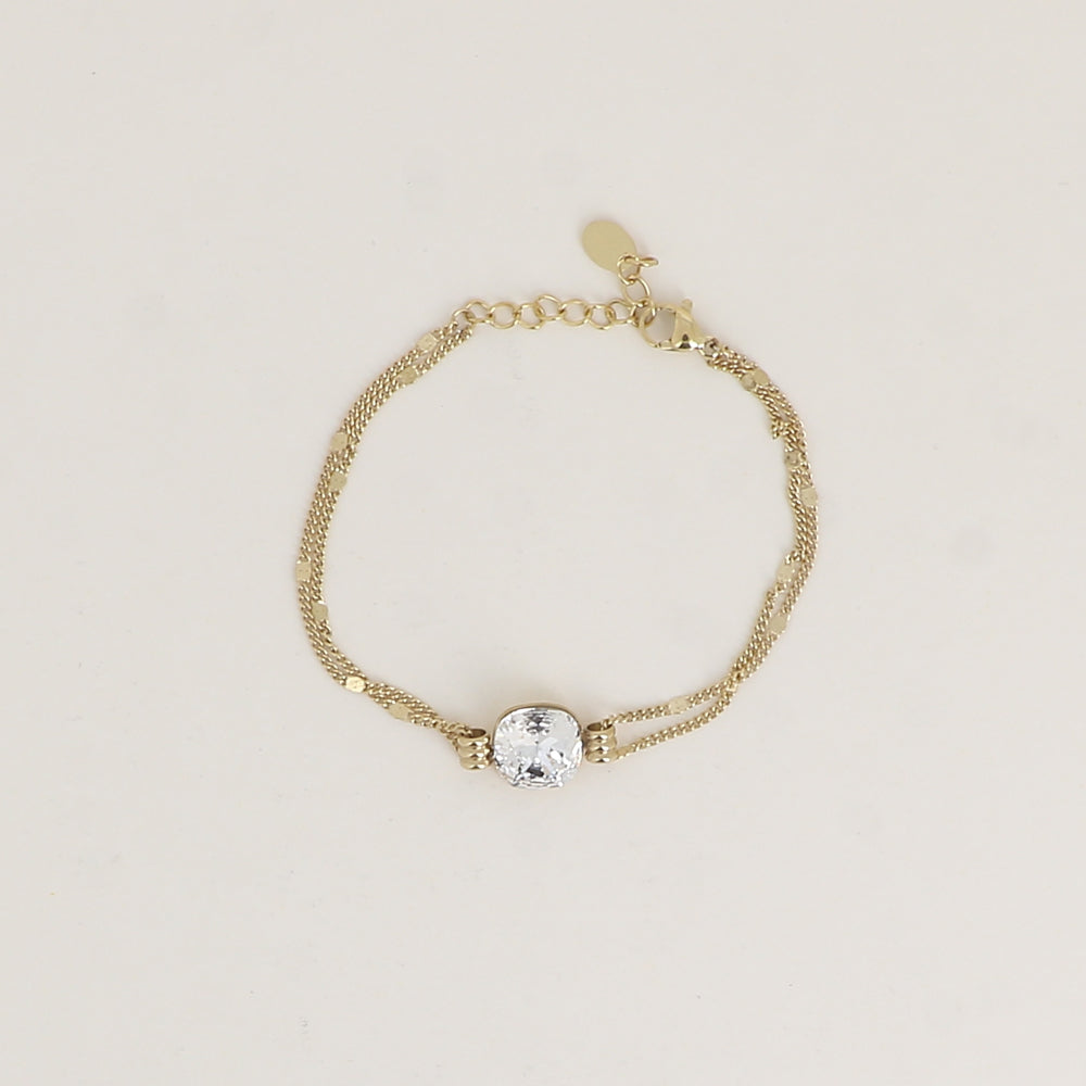 Bracelet double rangs - Orné d’un cristal de Swarovski® de 10 mm - Taille bracelet : 16+3 cm - Chrystal