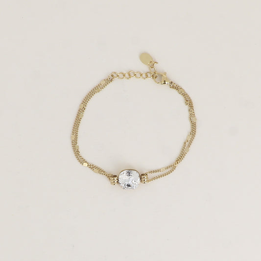 Bracelet double rangs - Orné d’un cristal de Swarovski® de 10 mm - Taille bracelet : 16+3 cm - Chrystal