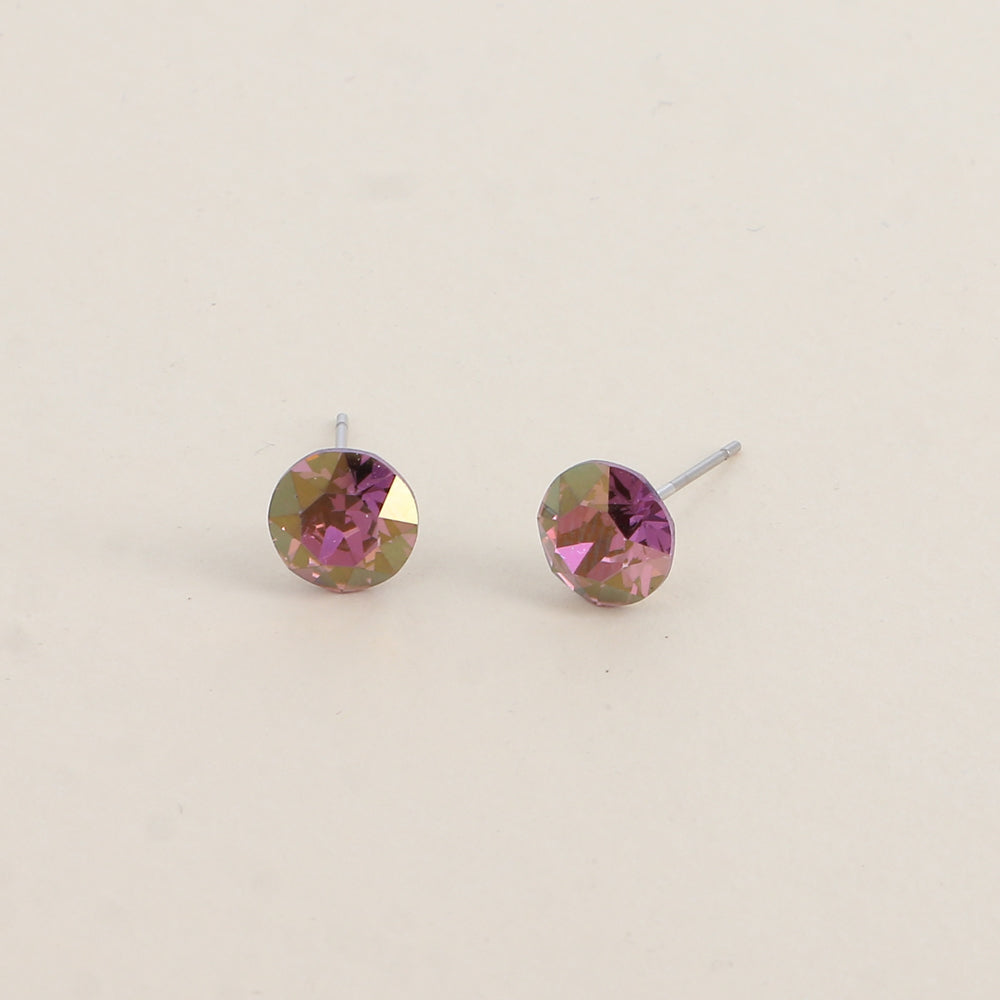 Boucles puces argentées – Ornées de cristaux de Swarovski® SS39 - Dimensions de la boucle : 8x8 mm - Lilac shadow