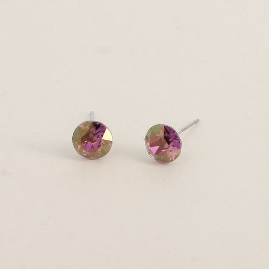 Boucles puces argentées – Ornées de cristaux de Swarovski® SS39 - Dimensions de la boucle : 8x8 mm - Lilac shadow