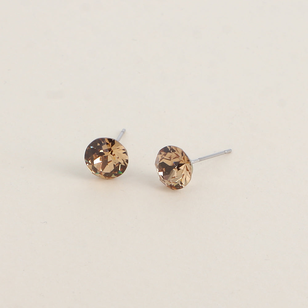 Boucles puces argentées – Ornées de cristaux de Swarovski® SS39 - Dimensions de la boucle : 8x8 mm - Light colorado topaz