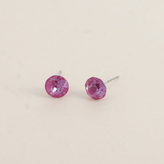 Boucles puces argentées – Ornées de cristaux de Swarovski® SS39 - Dimensions de la boucle : 8x8 mm - Orchid ignite