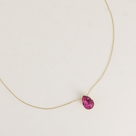 Collier - Pendentif cristal de Swarovski® en forme de goutte - Longueur du collier : 40+5 cm - Dimensions du cristal : 10x14 mm - Dark rose