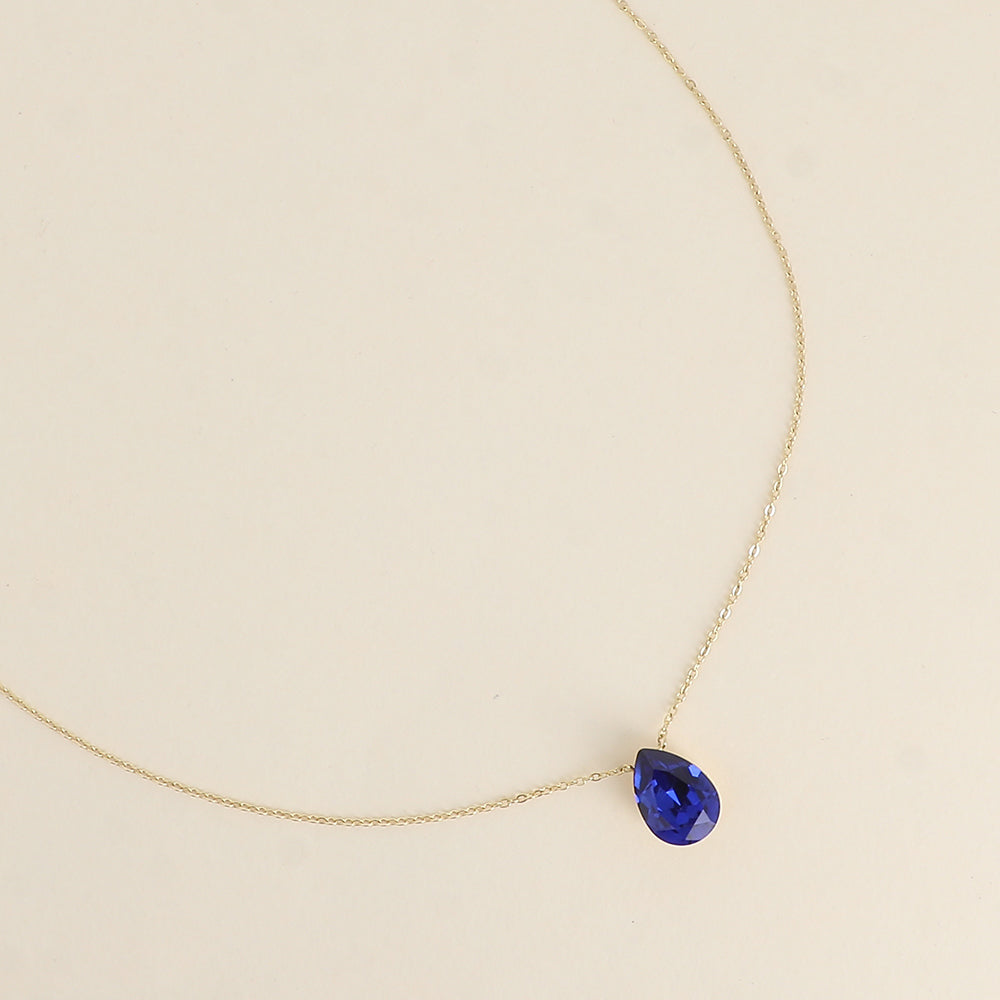 Collier - Pendentif cristal de Swarovski® en forme de goutte - Longueur du collier : 40+5 cm - Dimensions du cristal : 10x14 mm - Dark sapphire