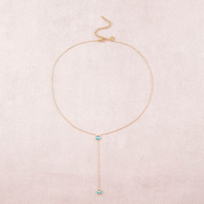 Collier Y - Orné de cristaux de Swarovski® - 40+7 cm - Longueur de chaîne pendante : 6 cm - Dimensions des cristaux : 5x5 mm - Azure blue