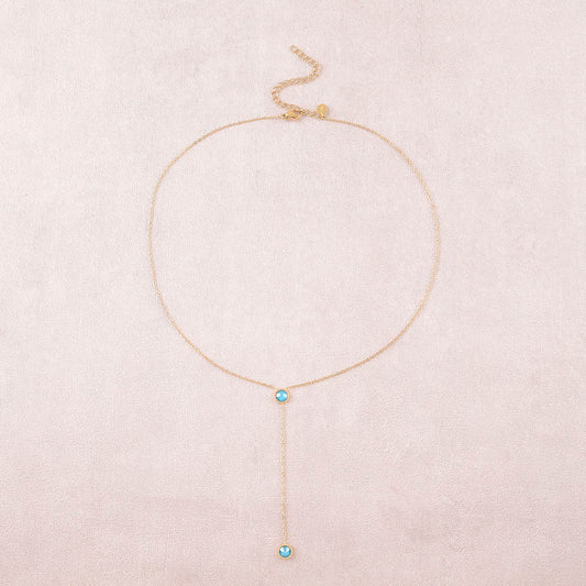 Collier Y - Orné de cristaux de Swarovski® - 40+7 cm - Longueur de chaîne pendante : 6 cm - Dimensions des cristaux : 5x5 mm - Azure blue