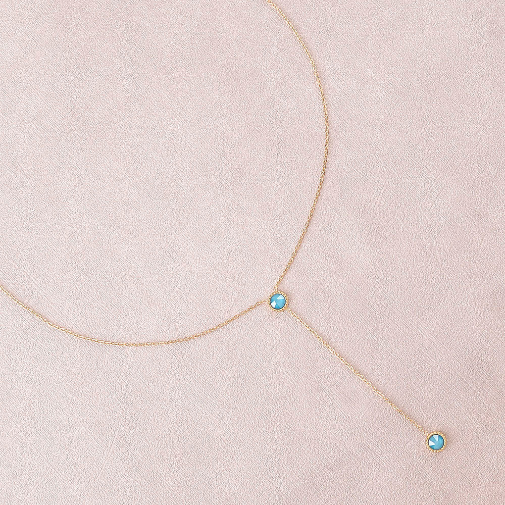 Collier Y - Orné de cristaux de Swarovski® - 40+7 cm - Longueur de chaîne pendante : 6 cm - Dimensions des cristaux : 5x5 mm - Azure blue
