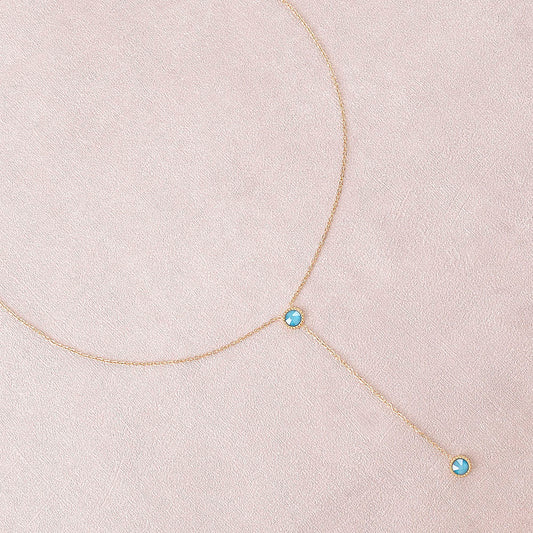 Collier Y - Orné de cristaux de Swarovski® - 40+7 cm - Longueur de chaîne pendante : 6 cm - Dimensions des cristaux : 5x5 mm - Azure blue