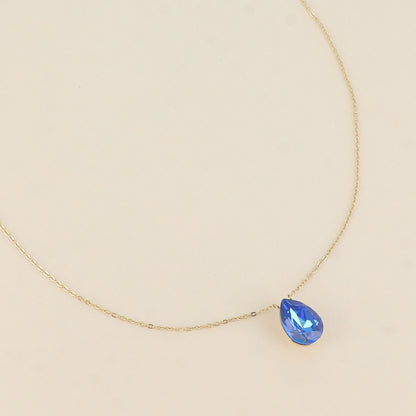 Collier - Pendentif cristal de Swarovski® en forme de goutte - Longueur du collier : 40+5 cm - Dimensions du cristal : 10x14 mm - Royal blue delite
